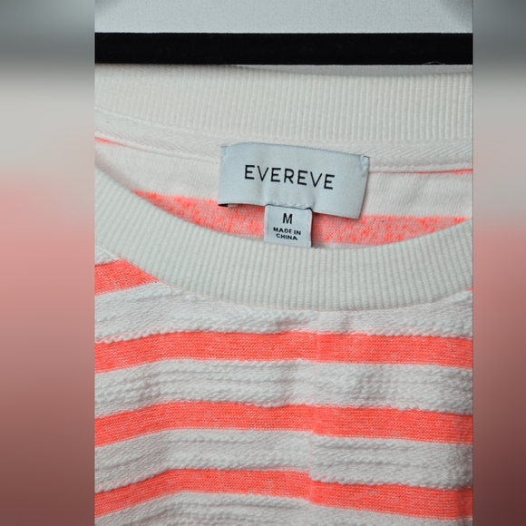 Evereve Striped Twist Knot Neon Coral/White Lightweight Sweater Top Women's M - Picture 2 of 4